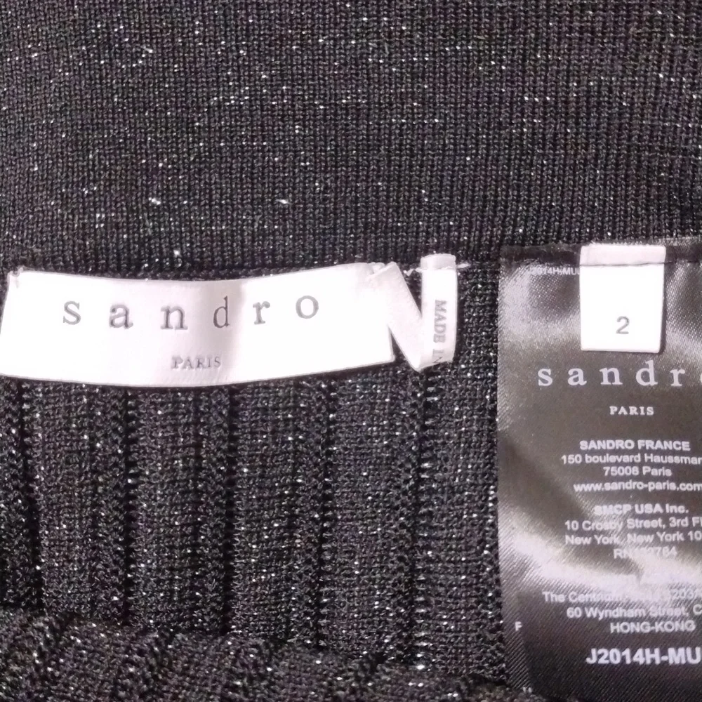 Sandro Paris Designer Black Shimmery Stretch Knit Flowy Maxi Skirt US 2 Elegant
